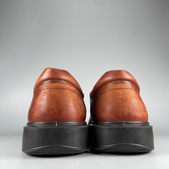 ECCO Helsinki Mens 10-10.5 Brown Leather Apron Toe Slip-On Casual Slip On Loafer